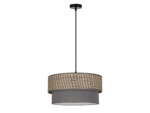 Miniaturka 2 - Lampa wisząca Ometio z dwuwarstwowym szaro-beżowym abażurem na czarnym przewodzie
