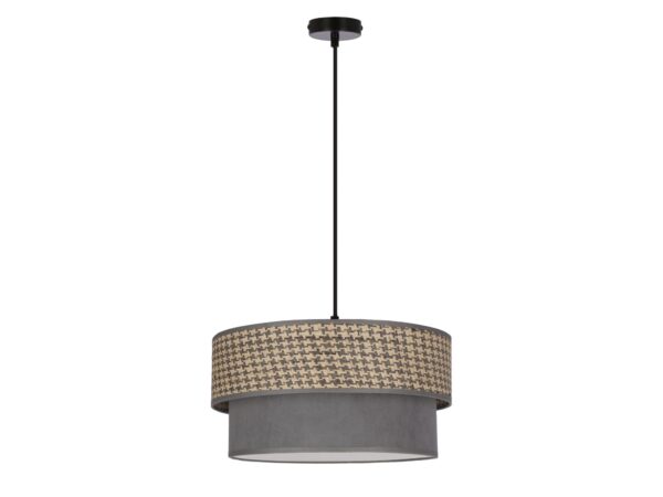 Lampa wisząca Ometio z dwuwarstwowym szaro-beżowym abażurem na czarnym przewodzie