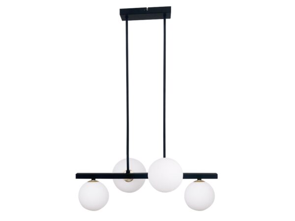 Lampa wisząca Omidano czarno-złota z czterema białymi kloszami