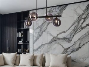 Miniaturka 4 - Lampa wisząca Omidano czarna z grafitowymi kulami w salonie