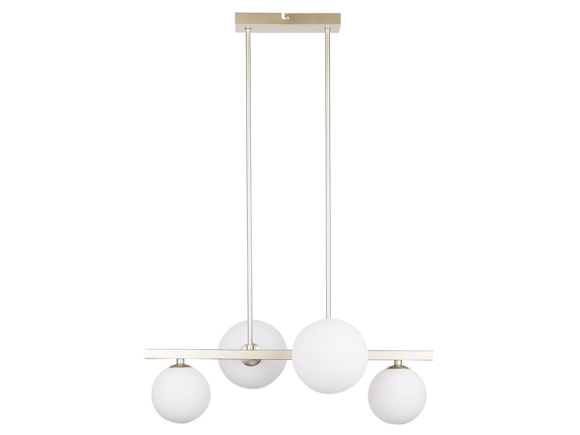 Lampa wisząca Omidano mosiężna z czterema białymi kulistymi kloszami