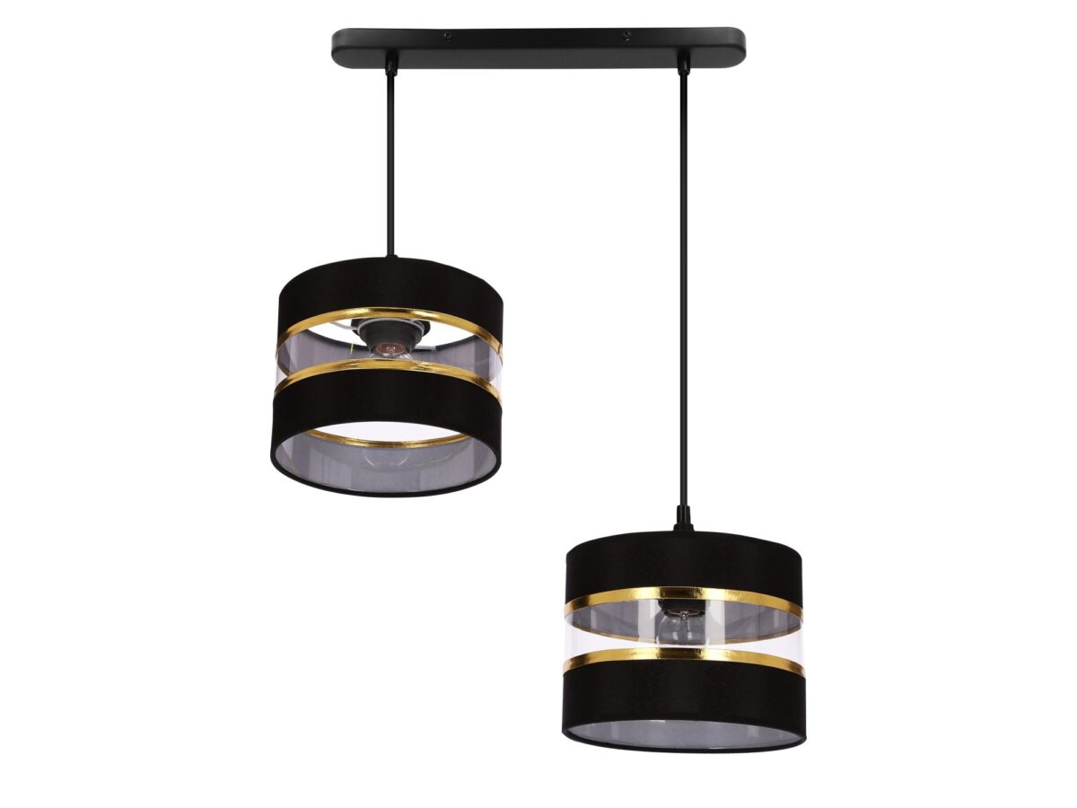 Lampa wisząca Omirona 2-punktowa z abażurami ze złotym detalem