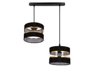 Miniaturka 3 - Lampa wisząca Omirona z dwoma czarnymi abażurami i złotymi obręczami