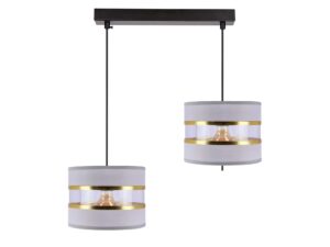 Miniaturka 1 - Lampa wisząca Omirona z dwoma szarymi abażurami i złotym detalem