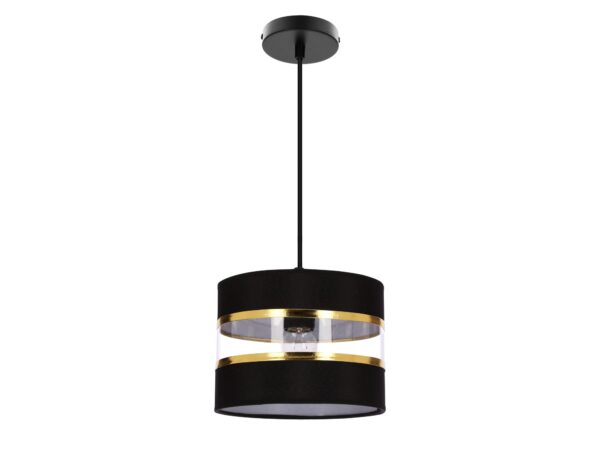 Lampa wisząca Omirona z czarno-złotym cylindrycznym abażurem