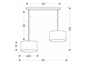 Miniaturka 2 - Lampa wisząca Omirona rysunek wymiarowy 55 cm szerokości i 100 cm wysokości