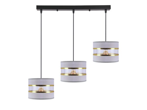 Lampa wisząca Omirona 3-punktowa listwa z szaro-złotymi abażurami