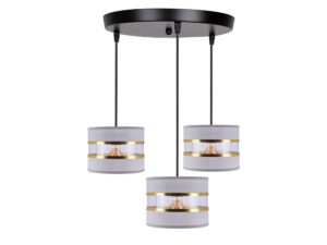 Miniaturka 2 - Lampa wisząca Omirona 3-punktowa z okrągłą podsufitką i szaro-złotymi abażurami
