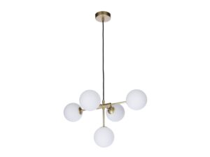 Miniaturka 2 - Mosiężna lampa wisząca Omorona pokazana z drugiej perspektywy na jasnym tle