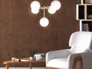 Miniaturka 1 - Lampa wisząca Omorona z pięcioma szklanymi kloszami w aranżacji salonu