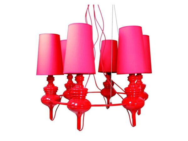 Lampa wisząca Omosira czerwona z sześcioma abażurami