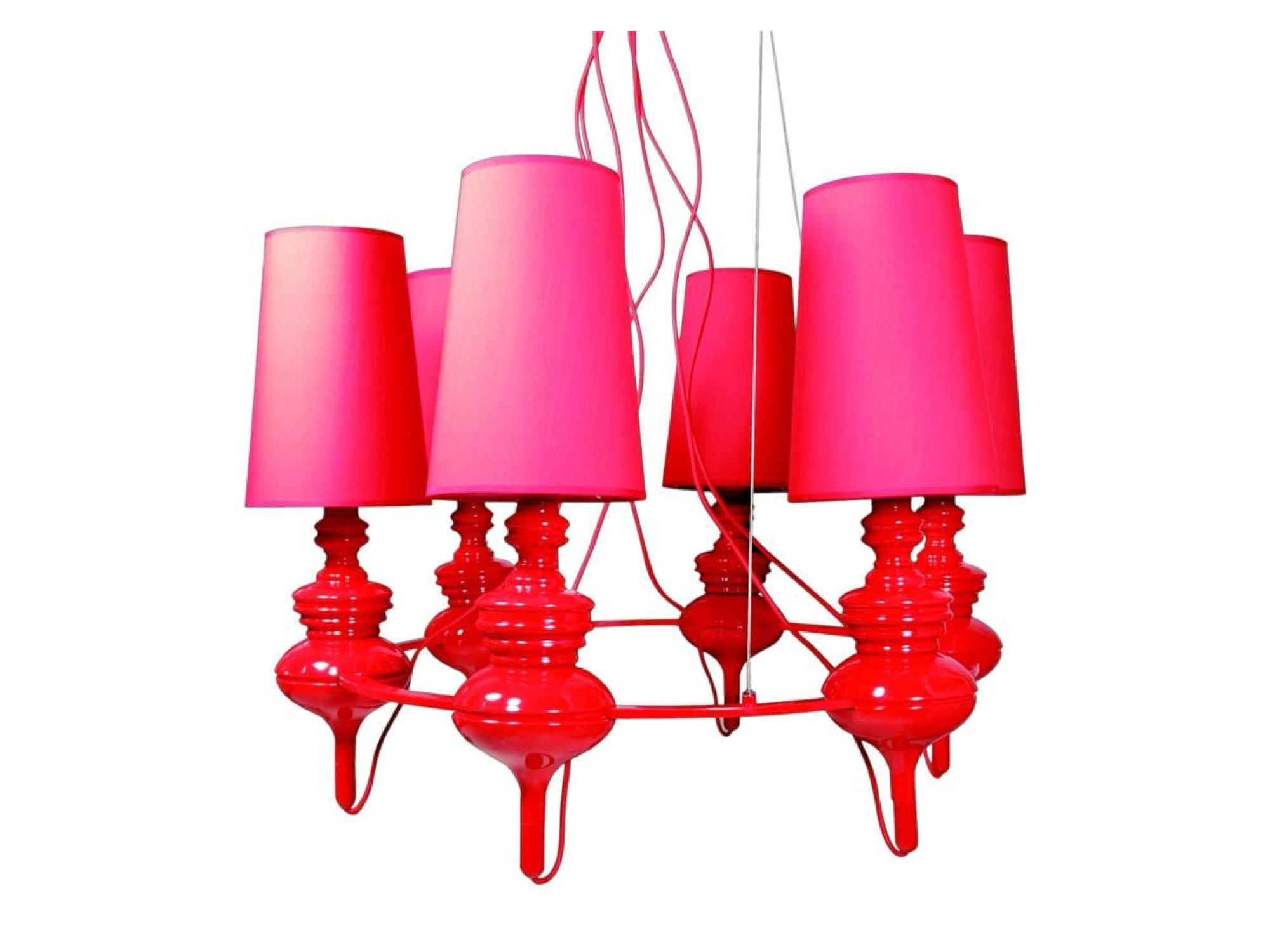 Lampa wisząca Omosira czerwona z sześcioma abażurami