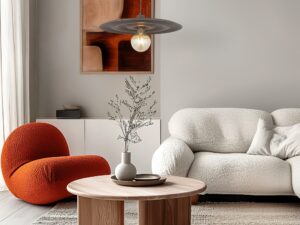 Miniaturka 3 - Lampa wisząca Onda w ciemnym brązie w nowoczesnym salonie