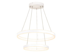 Miniaturka 1 - Biała lampa wisząca One Double LED z dwoma podwieszonymi pierścieniami