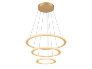 Miniaturka 2 - Mosiężna lampa wisząca One Flat Triple, trzy płaskie pierścienie LED na białym tle