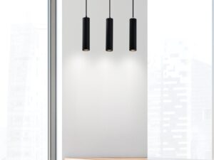 Miniaturka 5 - Trzypunktowa czarna lampa Oretia nad stołem w aranżacji