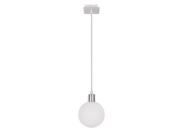 Lampa wisząca Orevina z białą szklaną kulą i chromowanym zawieszeniem