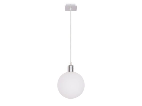 Lampa wisząca Orevina z pojedynczym białym szklanym kloszem i chromowanym zawieszeniem