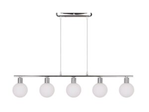 Miniaturka 3 - Lampa wisząca Orevina z pięcioma białymi szklanymi kloszami i chromowanym zawieszeniem