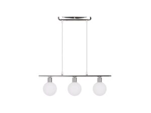Miniaturka 2 - Lampa wisząca Orevina z trzema białymi szklanymi kulami na chromowanej belce