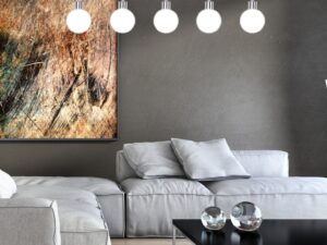 Miniaturka 1 - Pięciopunktowa lampa wisząca Orevina w aranżacji jasnego wnętrza