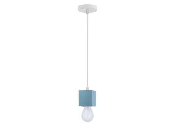 Lampa wisząca Oridela biała z niebieską geometryczną kostką
