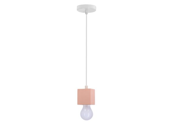 Lampa wisząca Oridela z różową kostką i białym zawieszeniem