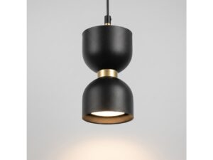 Miniaturka 1 - Czarny metalowy klosz lampy Orilano z włączonym źródłem światła