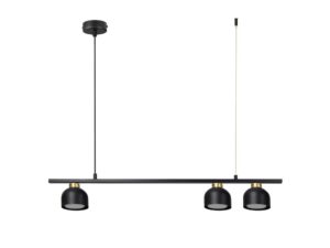 Miniaturka 4 - Lampa wisząca Orilano z trzema czarnymi metalowymi kloszami na belce na białym tle