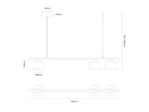 Miniaturka 3 - Rysunek techniczny lampy Orilano trzypunktowej szerokość 90 cm, zwis 30 do 100 cm