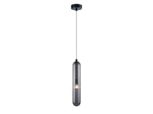 Miniaturka 5 - Czarna lampa wisząca Orosena z pojedynczym szklanym cylindrem na białym tle
