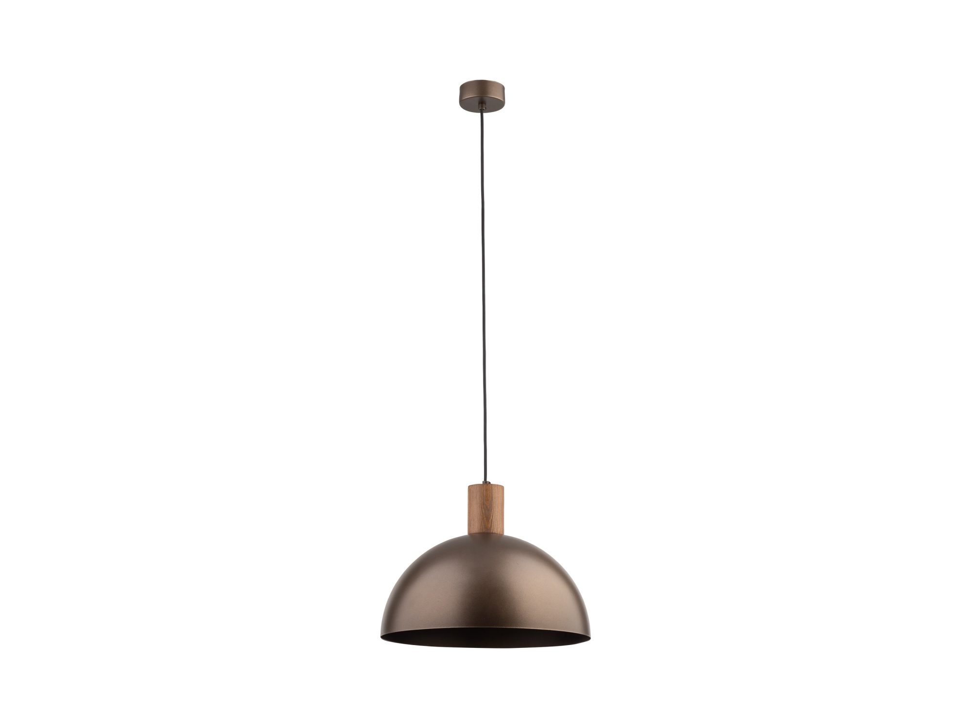 Lampa wisząca Oslo w brązowym kolorze z metalowym kloszem i elementem w odcieniu orzecha