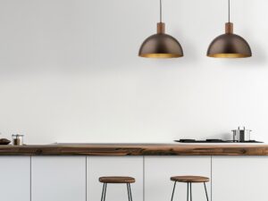 Miniaturka 2 - Brązowa lampa wisząca Oslo z pojedynczym kloszem w aranżacji wnętrza