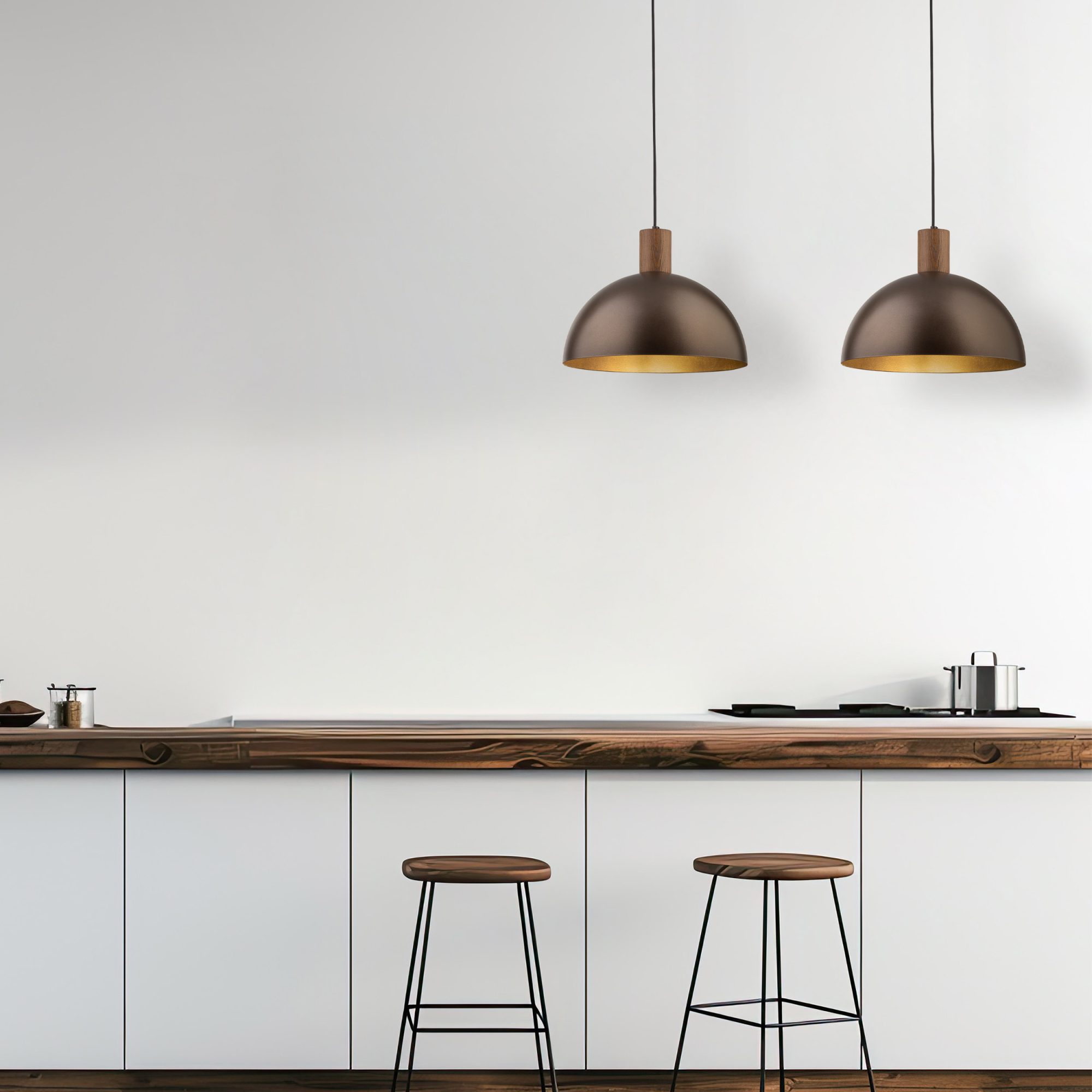 Brązowa lampa wisząca Oslo z pojedynczym kloszem w aranżacji wnętrza