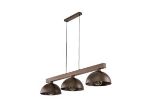Miniaturka 4 - Lampa wisząca Oslo brązowa z trzema metalowymi kloszami na drewnianej belce