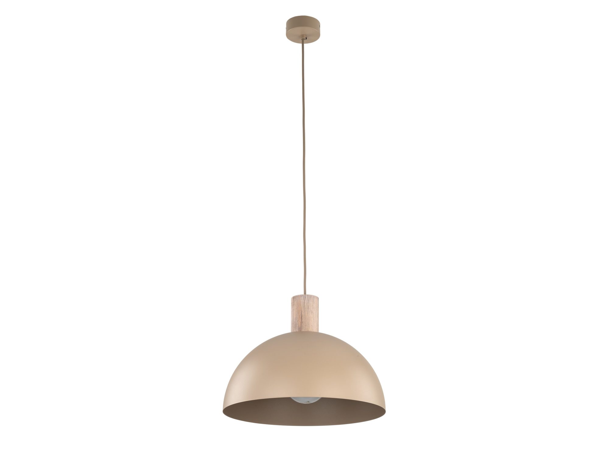 Lampa wisząca Oslo w piaskowym beżu z pojedynczym metalowym kloszem na białym tle