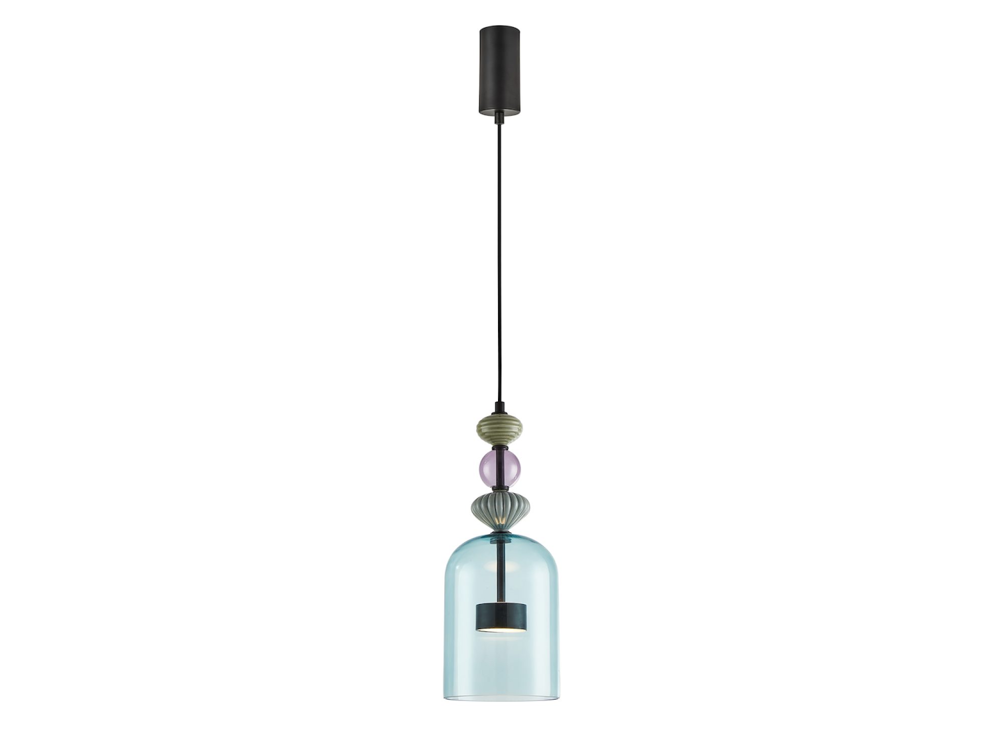 Czarna lampa wisząca Palesa ze szklanym kloszem 16 cm na białym tle