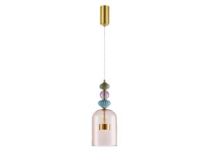 Miniaturka 6 - Lampa wisząca Palesa w kolorze mosiądzu z kloszem 16 cm, pastelowe szkło na białym tle