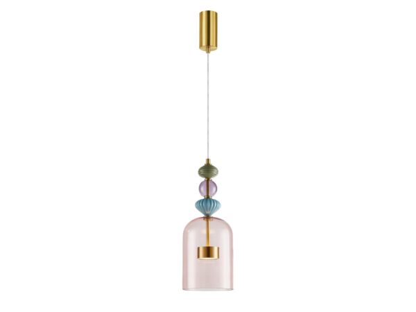 Lampa wisząca Palesa w kolorze mosiądzu z kloszem 16 cm, pastelowe szkło na białym tle