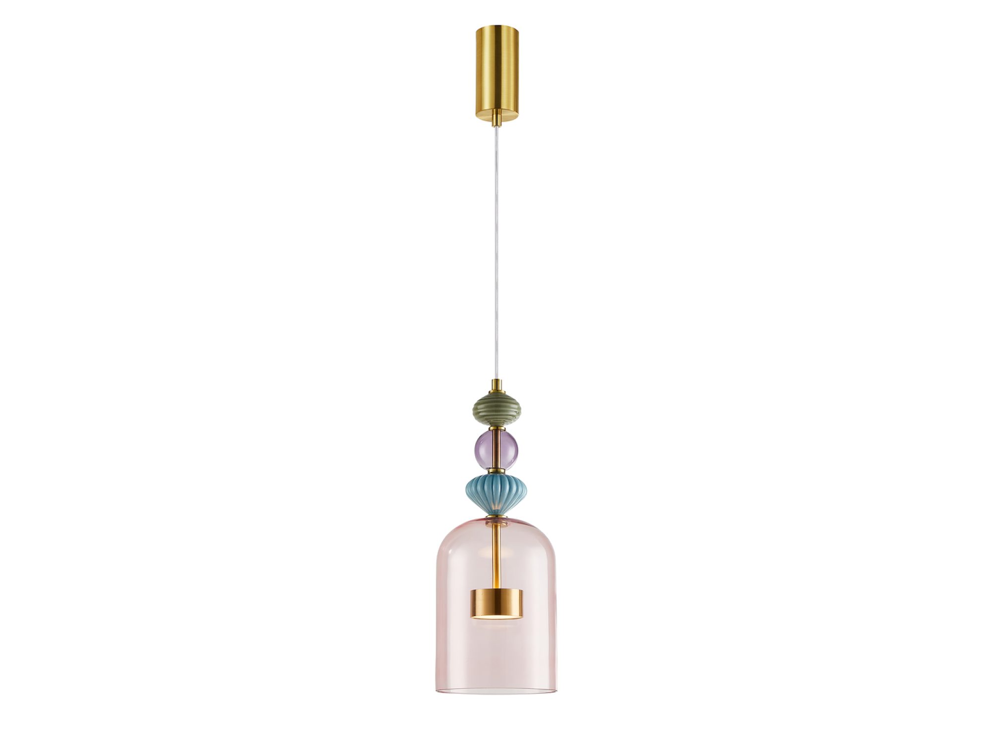 Lampa wisząca Palesa w kolorze mosiądzu z kloszem 16 cm, pastelowe szkło na białym tle