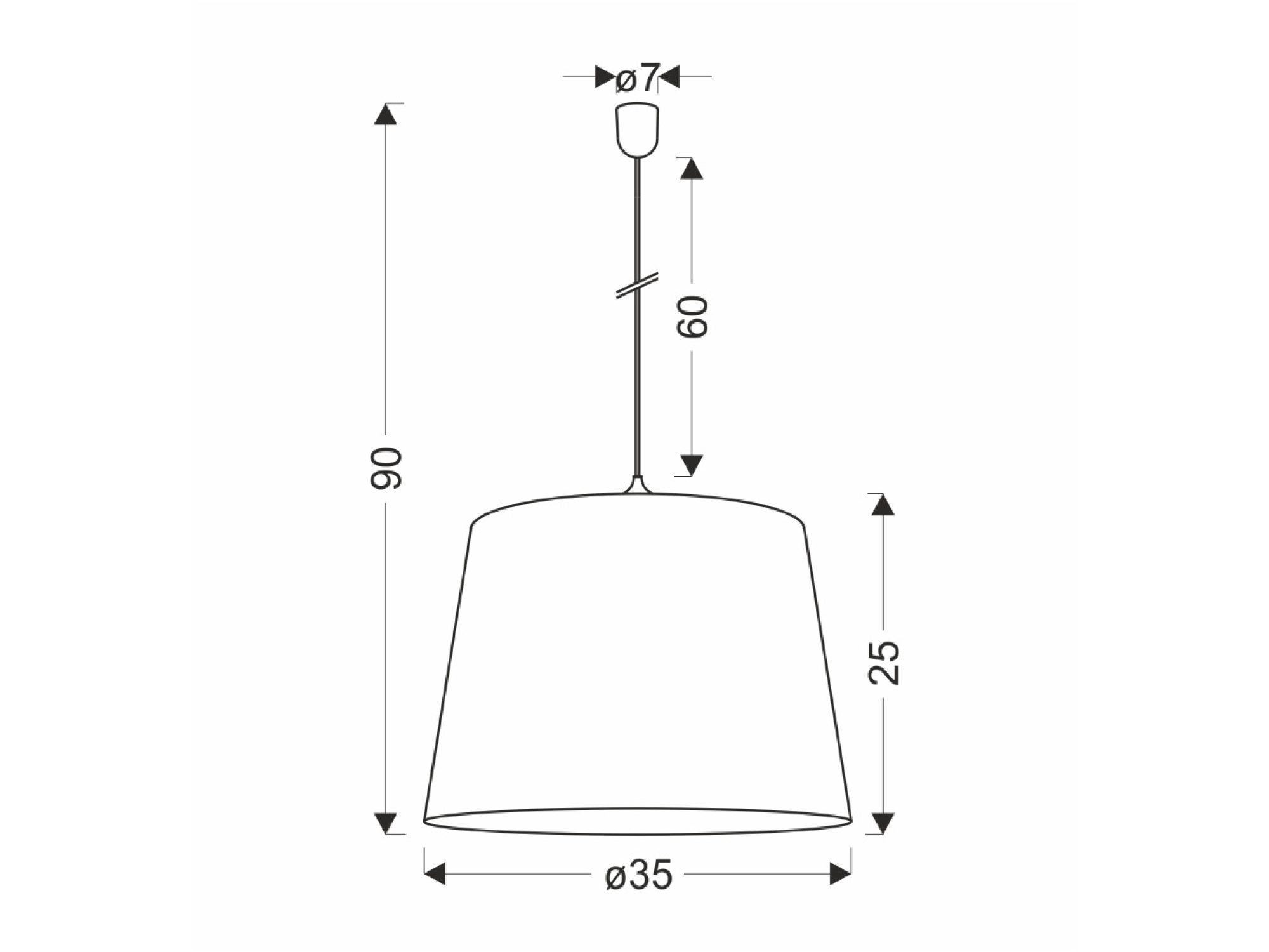 Lampa wisząca Palivira – rysunek wymiarów abażuru i zawiesia