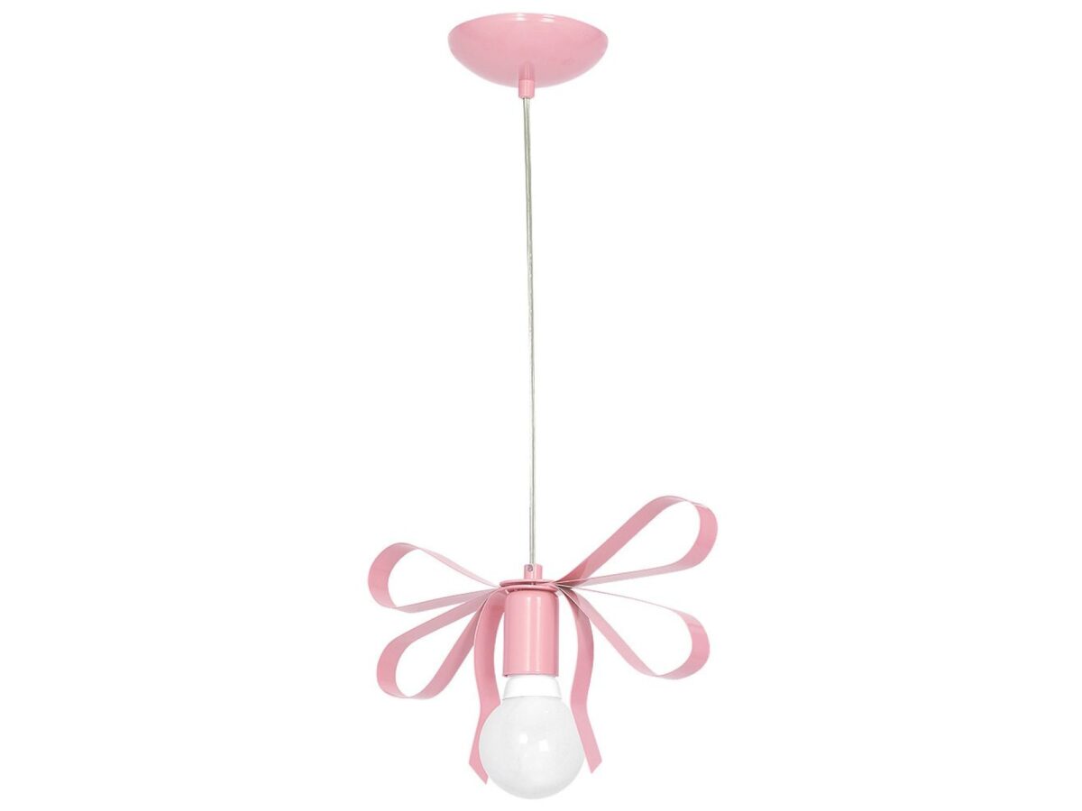 Lampa wisząca Palorona różowa pojedyncza E27 z kokardą