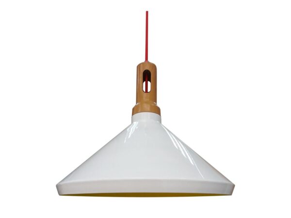 Lampa wisząca Pelamina biała z żółtym wnętrzem klosza i czerwonym przewodem