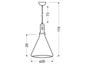 Miniaturka 1 - Lampa wisząca Pelamina na rysunku z wysokością 115 cm i średnicą 26 cm