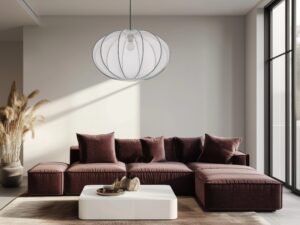 Miniaturka 1 - Lampa wisząca Pelato nad stolikiem w salonie z brązową sofą