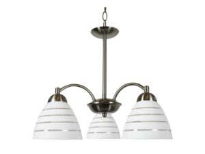 Miniaturka 2 - Lampa wisząca Pelidia satynowa z trzema białymi kloszami w paski