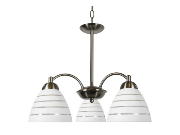 Lampa wisząca Pelidia satynowa z trzema białymi kloszami w paski