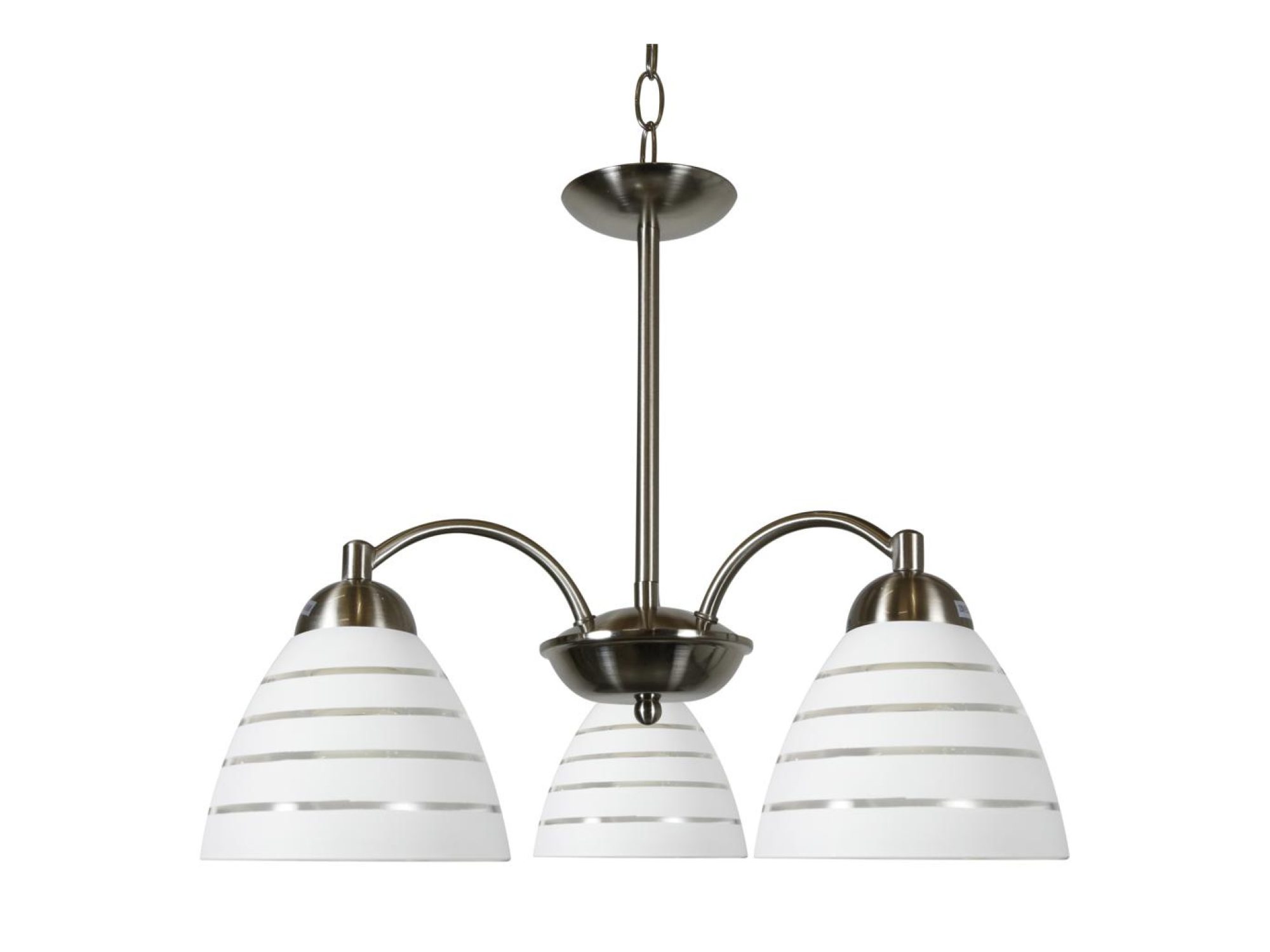 Lampa wisząca Pelidia satynowa z trzema białymi kloszami w paski