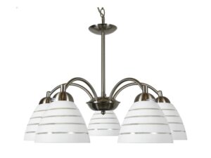 Miniaturka 2 - Lampa wisząca Pelidia z pięcioma mlecznymi kloszami i satynową podstawą
