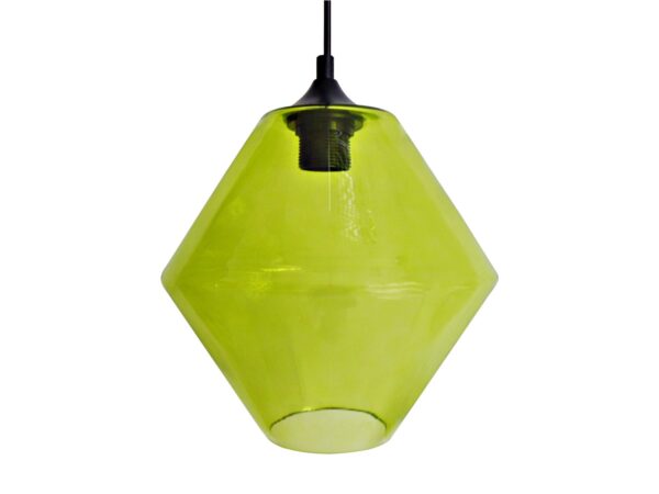 Zielona lampa wisząca Pelotona z geometrycznym szklanym kloszem i czarnym zawieszeniem
